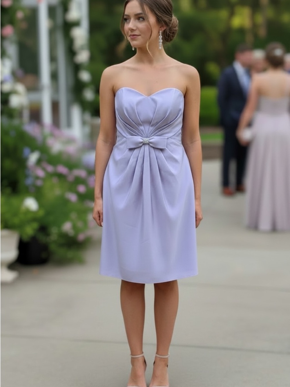 Mori Lee Strapless Sweetheart Bow Cocktail Dress in Lavender